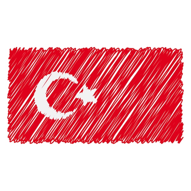 Vector hand getekende nationale vlag van turkije geïsoleerd op een witte achtergrond vector schets stijl illustratie