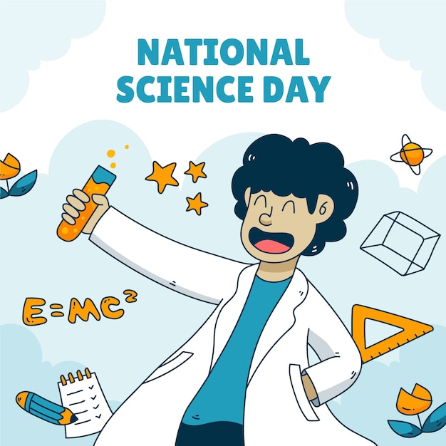 Hand getekende nationale wetenschapsdag illustratie