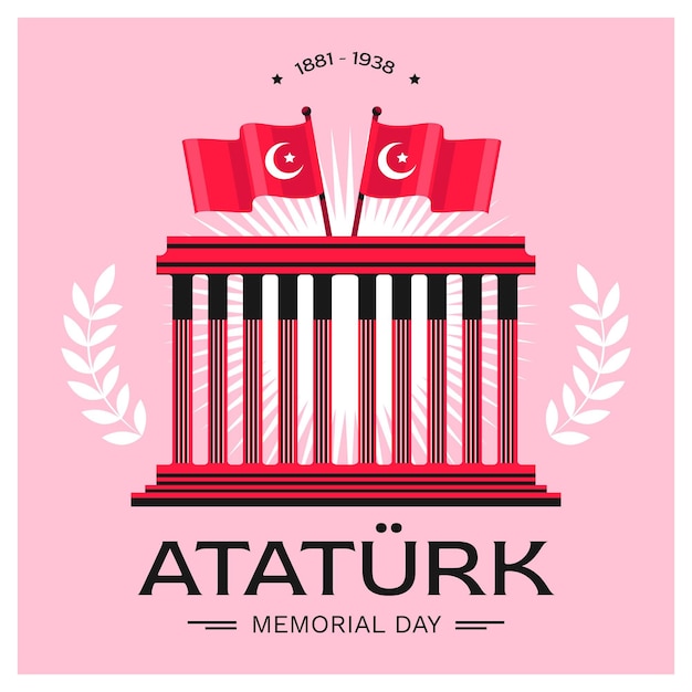 Hand getekende platte ataturk herdenkingsdag illustratie