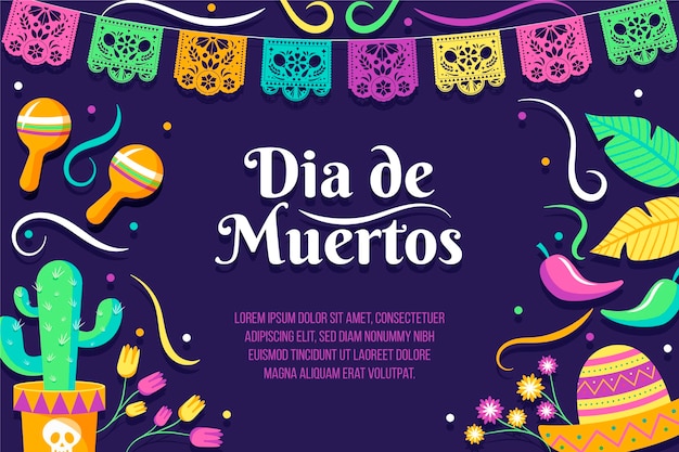 Vector hand getekende platte dia de muertos achtergrond