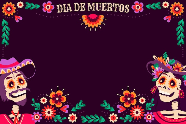 Hand getekende platte dia de muertos achtergrond