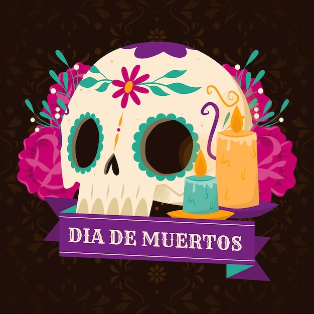 Vector hand getekende platte dia de muertos illustrationn