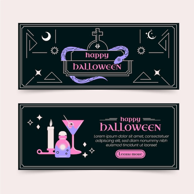 Vector hand getekende platte halloween horizontale banners set