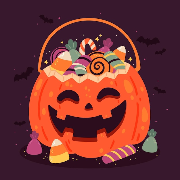 Hand getekende platte halloween tas illustratie