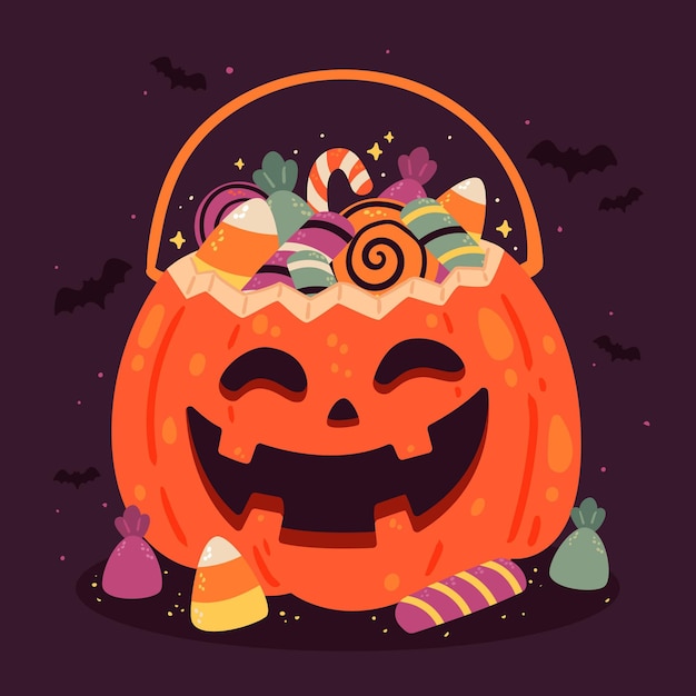 Vector hand getekende platte halloween tas illustratie