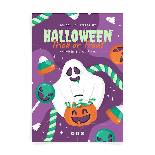 Hand getekende platte halloween verticale partij poster sjabloon