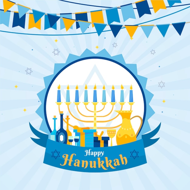 Hand getekende platte hanukkah illustratie