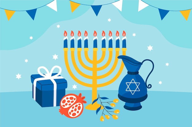 Hand getekende platte hanukkah illustratie