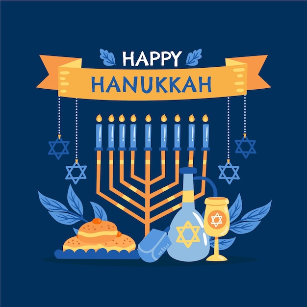 Vector hand getekende platte hanukkah illustratie