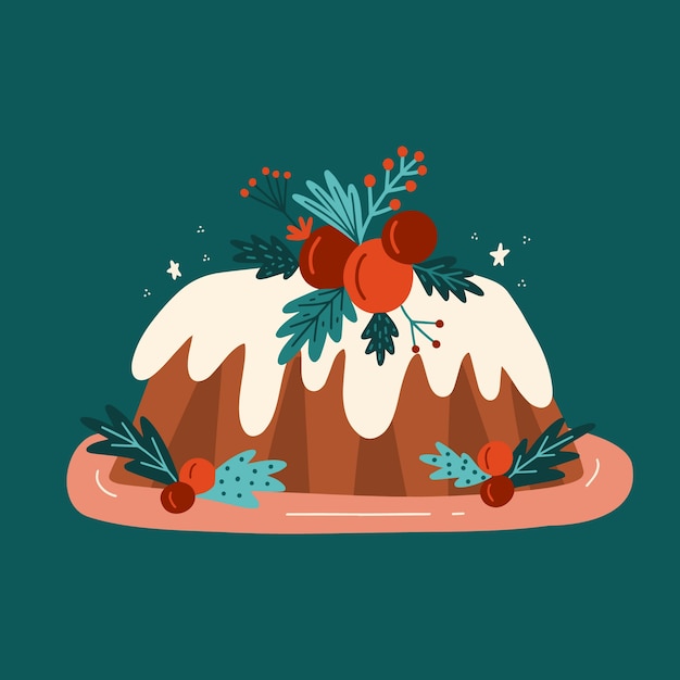 Vector hand getekende platte kerstpudding illustratie