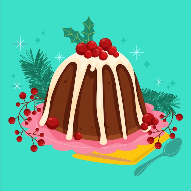 Hand getekende platte kerstpudding illustratie