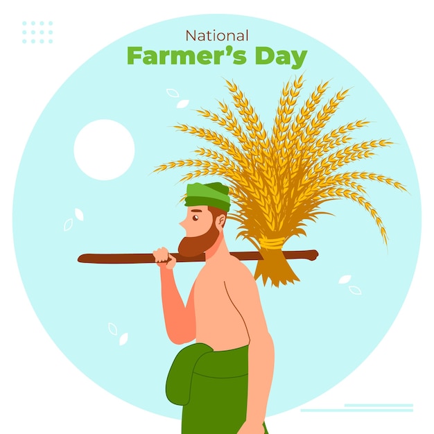 Vector hand getekende platte kisan diwas nationale boerendag illustratie