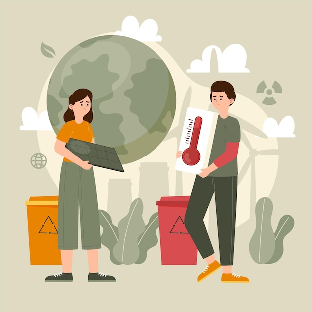 Hand getekende platte klimaatverandering concept illustratie