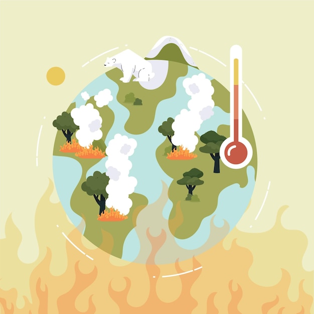 Hand getekende platte klimaatverandering concept illustratie