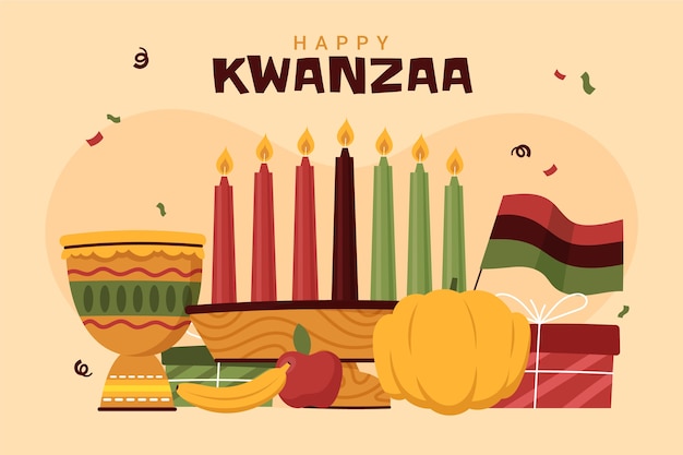 Hand getekende platte kwanzaa achtergrond