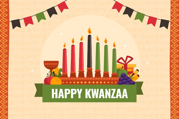 Hand getekende platte kwanzaa achtergrond