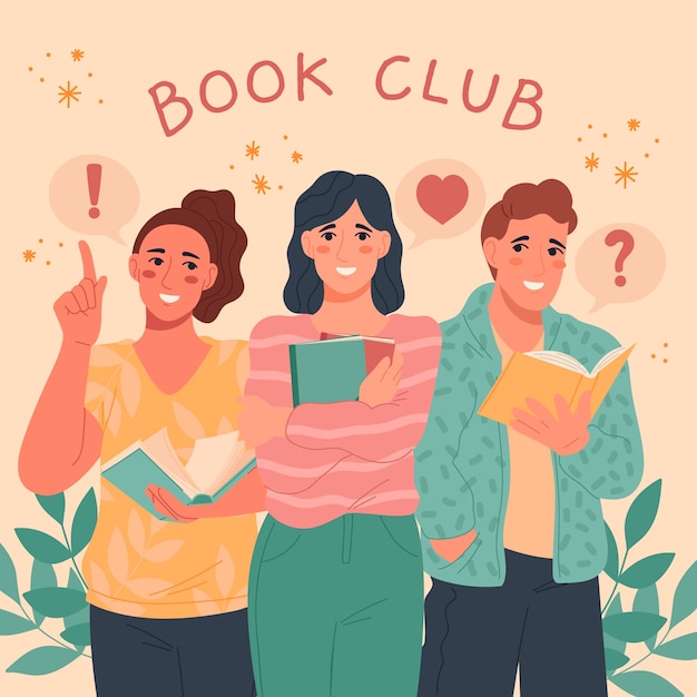 Hand getekende platte ontwerp boekenclub illustratie