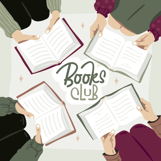 Hand getekende platte ontwerp boekenclub illustratie