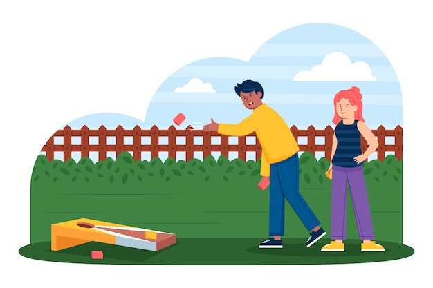 Vector hand getekende platte ontwerp cornhole illustratie