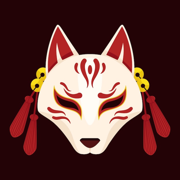 Hand getekende platte ontwerp kitsune masker illustratie