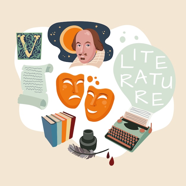 Hand getekende platte ontwerp literatuur illustratie