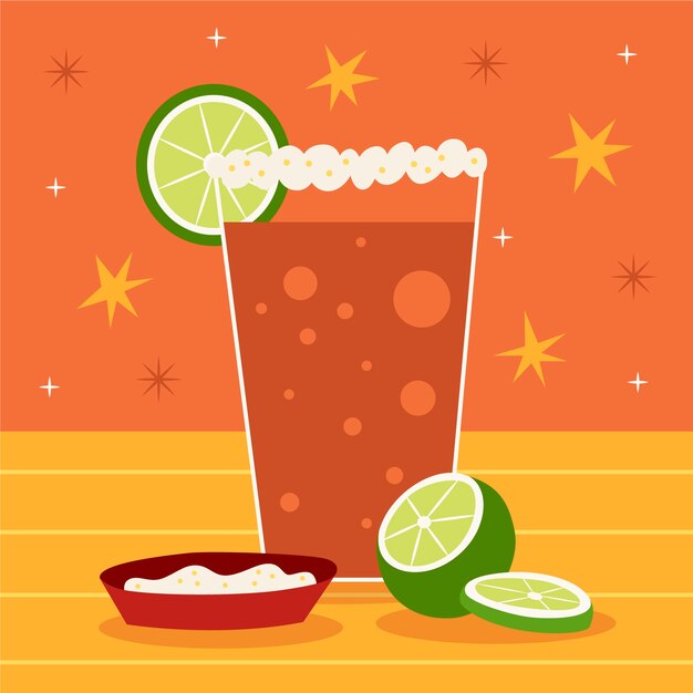 Hand getekende platte ontwerp michelada illustratie