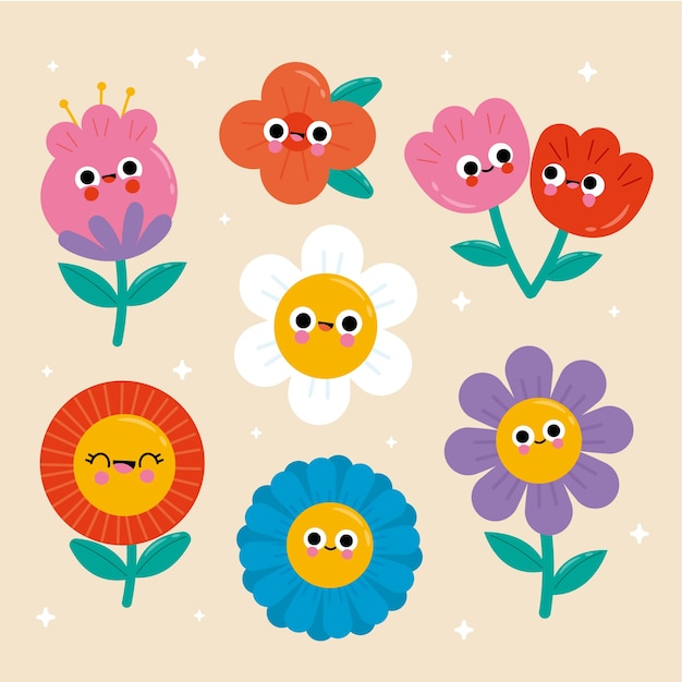 Hand getekende platte ontwerp smiley gezicht bloem illustratie