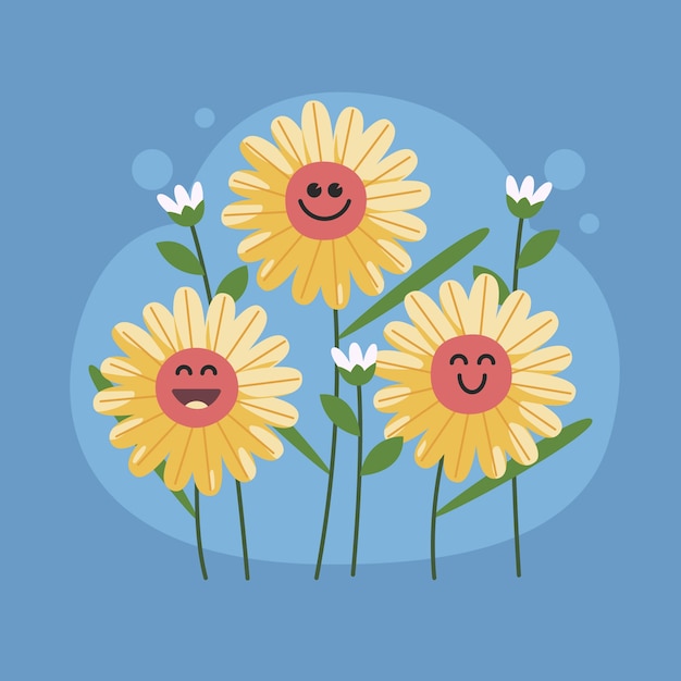 Hand getekende platte ontwerp smiley gezicht bloem illustratie