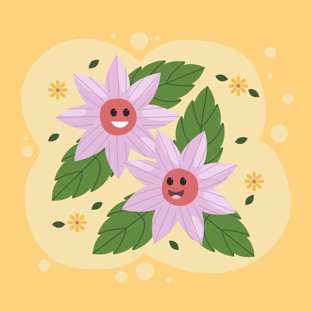 Hand getekende platte ontwerp smiley gezicht bloem illustratie