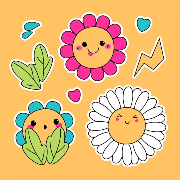 Hand getekende platte ontwerp smiley gezicht bloem illustratie