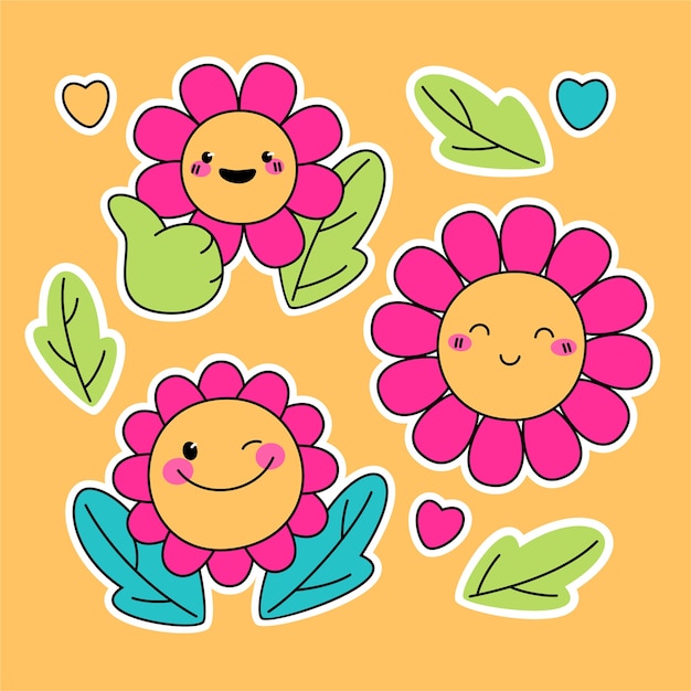 Vector hand getekende platte ontwerp smiley gezicht bloem illustratie