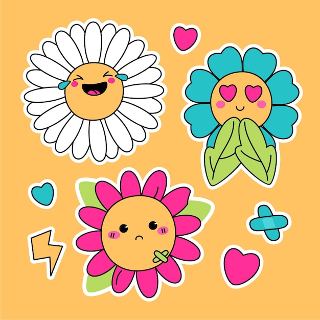 Vector hand getekende platte ontwerp smiley gezicht bloem illustratie