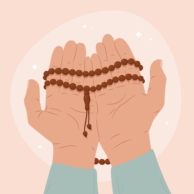 Hand getekende platte ontwerp tasbih illustratie