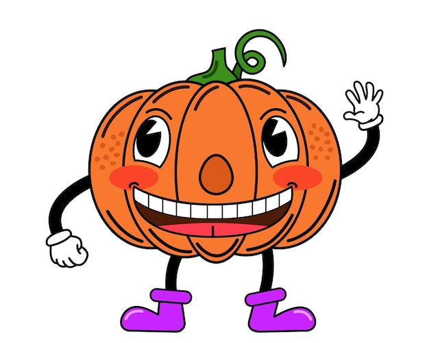 Vector hand getekende platte ontwerp trendy cartoon halloween pompoen