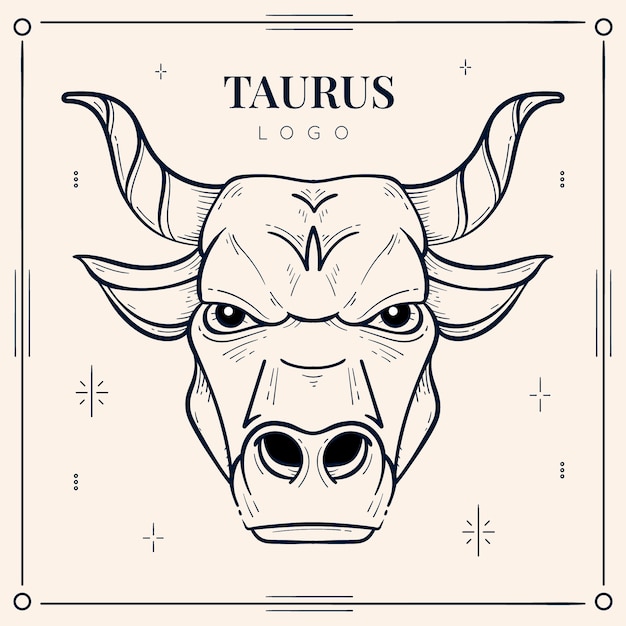 Hand getekende platte ontwerpsjabloon taurus logo