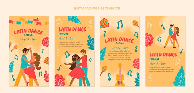 Hand getekende platte ontwerpsjabloon voor latin dance party