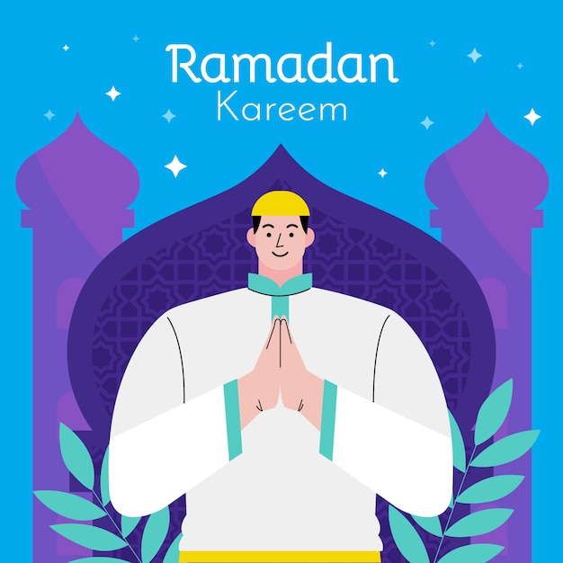 Vector hand getekende platte ramadan illustratie