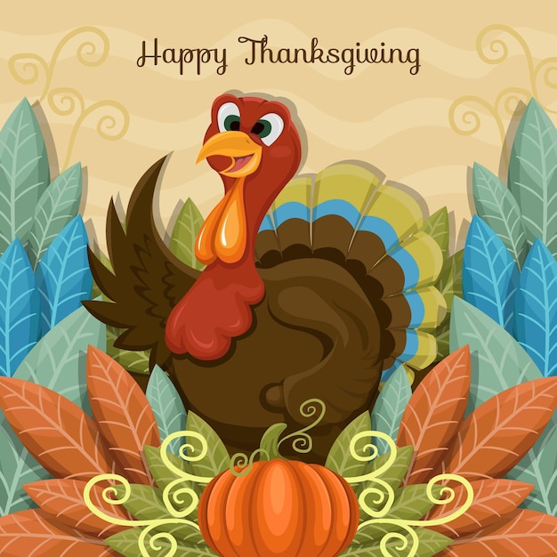 Vector hand getekende platte thanksgiving illustratie met kalkoen