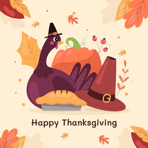 Hand getekende platte Thanksgiving illustratie