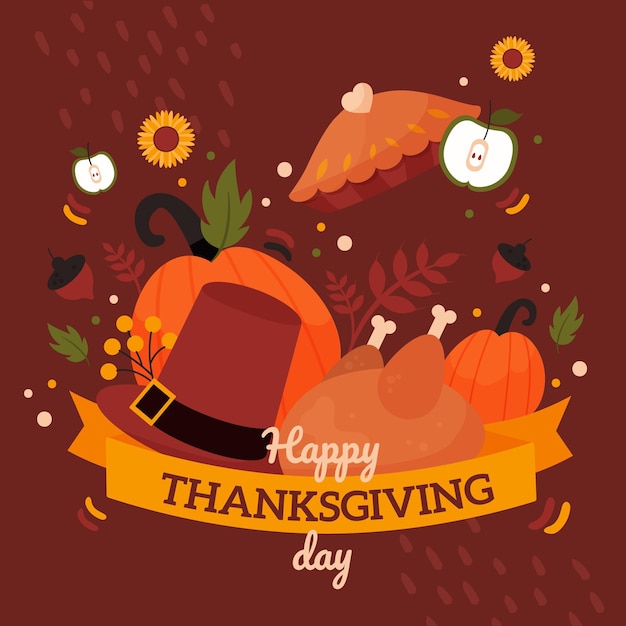Hand getekende platte thanksgiving illustratie