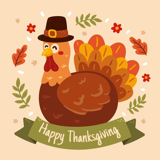 Vector hand getekende platte thanksgiving illustratie