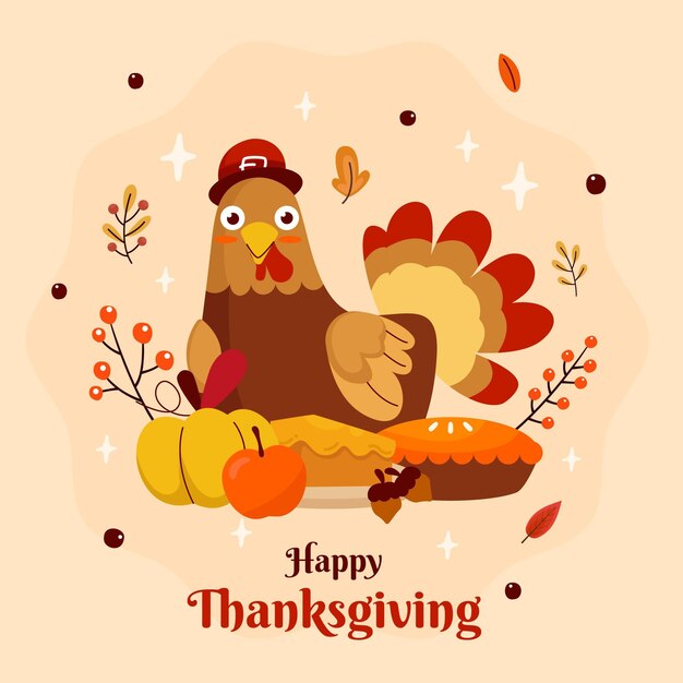 Hand getekende platte Thanksgiving illustratie