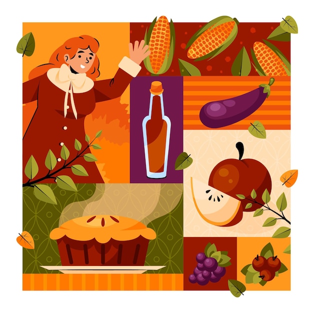 Vector hand getekende platte thanksgiving illustratie