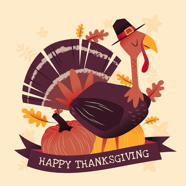 Hand getekende platte thanksgiving illustratie