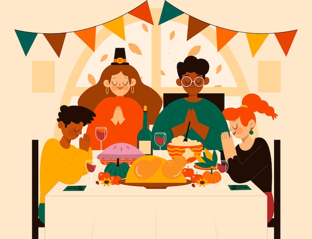 Vector hand getekende platte thanksgiving illustratie