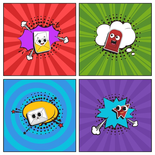 Hand getekende platte trendy cartoon elementen collectie Postkantoor