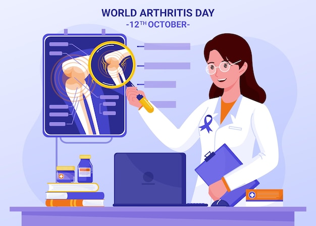 Hand getekende platte wereld artritis dag illustratie