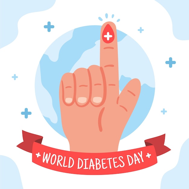 Hand getekende platte wereld diabetes dag illustratie