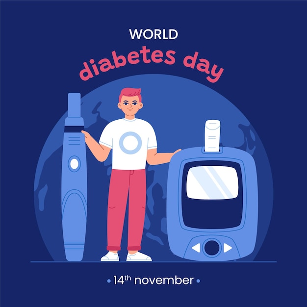 Vector hand getekende platte wereld diabetes dag illustratie