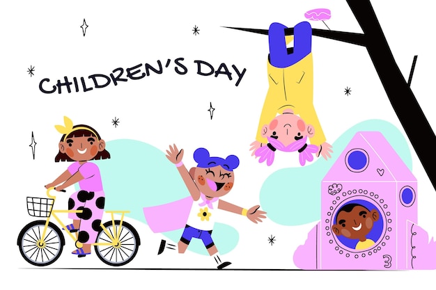 Hand getekende platte wereld kinderdag illustratie